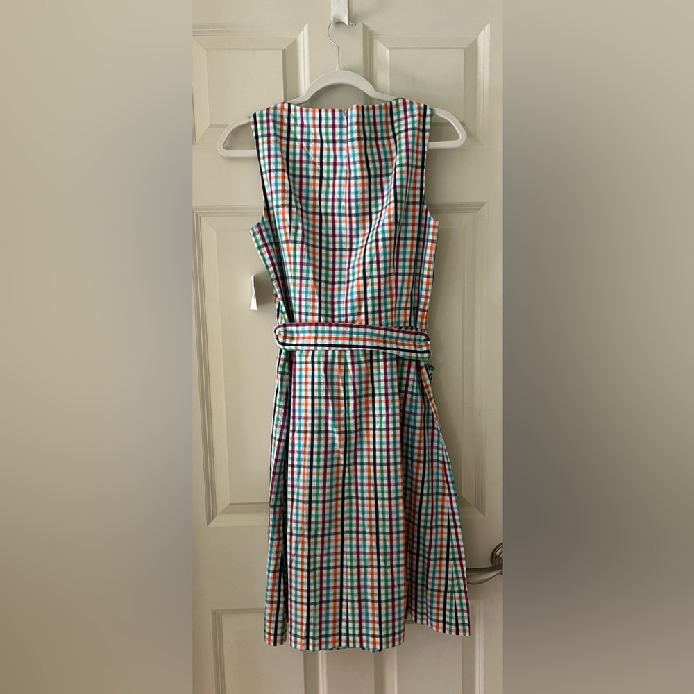 NWT Anne Klein Sleeveless Seersucker Multi Color Plaid Sundress Dress Tie Waist - Picture 6 of 6